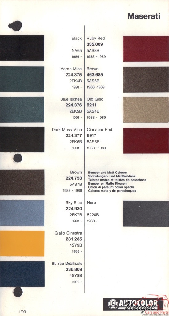 1986-94 Maserati Paint Charts Autocolor